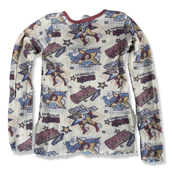⭐️COWGIRL CUTIES Waffle weave Vintage Cowgirl Print thermal shirt - Picture 2 of 4